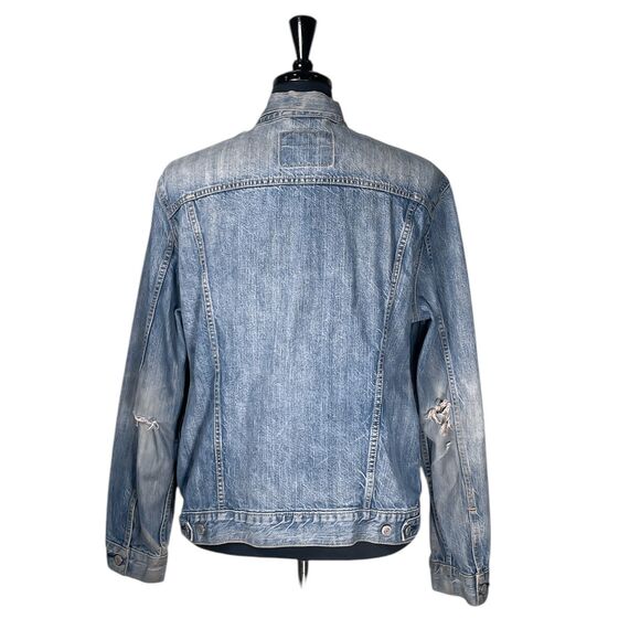 Levi's Denim Jacket Men's Blue Distressed Trucker Red Tab 100% Cotton Size Large - Picture 2 of 12